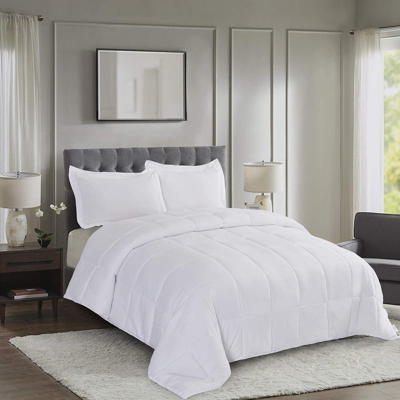 Hi -G HIG 3pc Down Alternative Comforter Set - All Season Reversible Comforter with Two Sham - Quilted Duvet Insert with Corner Tabs - Box Stitched - Breathable, Soft, Fluffy (Twin/Twin XL, Pure White) - Image 1